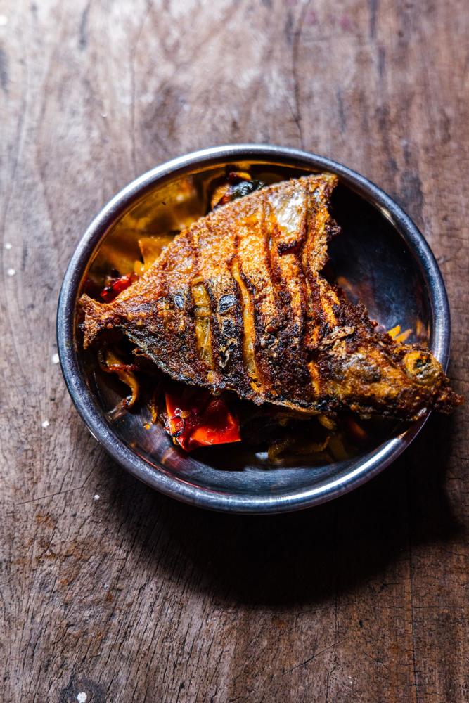 Kerala-style grilled fish in a bowl